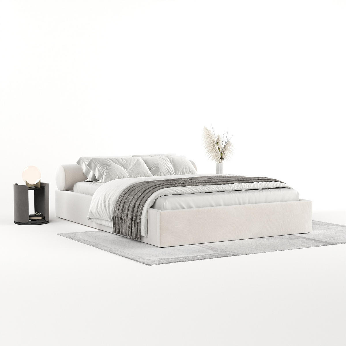 POLSTERBETT Solvo mit Stauraum 200/200 cm Creme im Paros Stoff - Creme/Schwarz, Holz/Holzwerkstoff (200/200cm) - AltaBeds