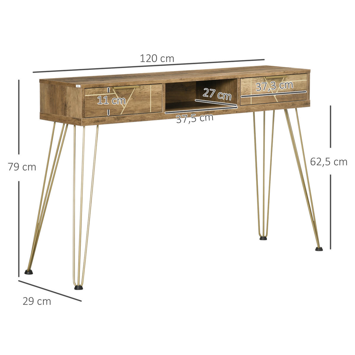 KONSOLENTISCH Bronze Melamin in Holzoptik Stahl 1 Stück - Braun, Kunststoff (120/29/79cm) - GiPP