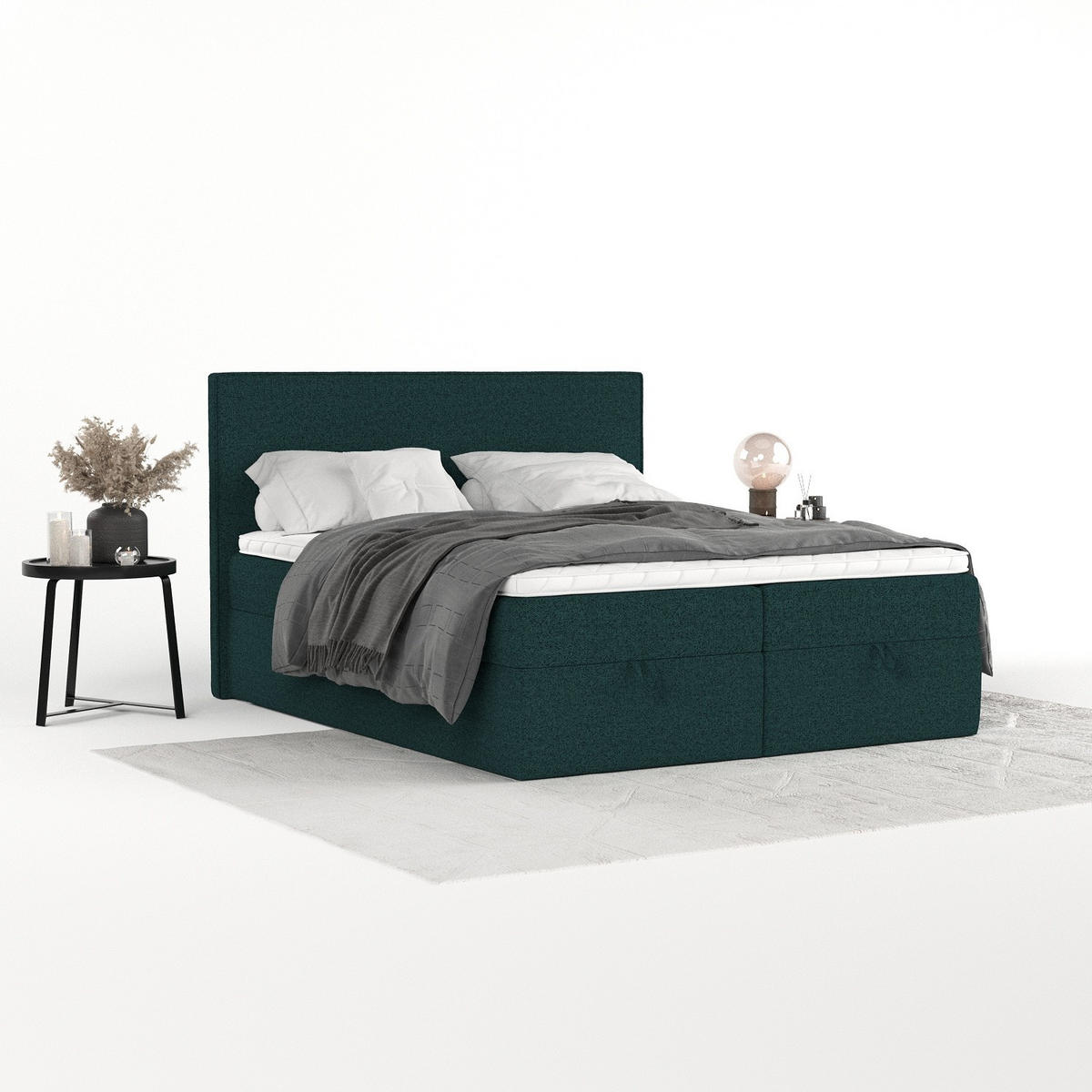 BOXBETT Velma 180/200 cm Grün im Riva Stoff - Schwarz/Grün, Holz/Holzwerkstoff (180/200cm) - AltaBeds