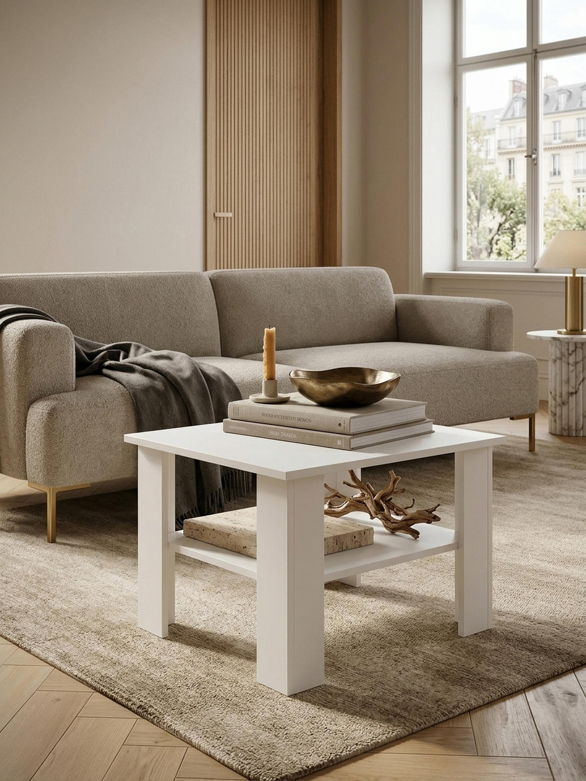 COUCHTISCH NIDDA aus Sonoma Eiche, kratzfest und Ablagefläche, Weiß 60x60x42 cm - Weiß, Holz (60/60/42cm) - KADIMA DESIGN