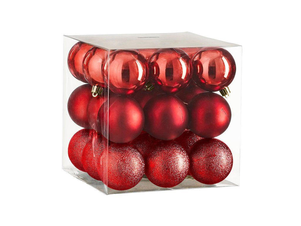 WEIHNACHTSBAUMSCHMUCK-SET 27-teilig Christbaumkugeln Rot Mix, Ø 6 cm, Kunststoff - Rot, Kunststoff (30/30/30cm) - LAALU