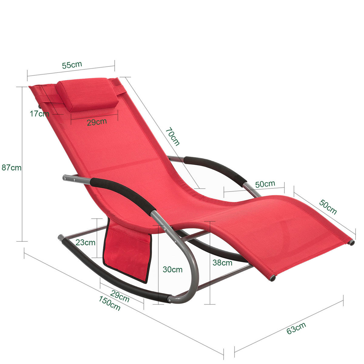 SONNENLIEGE 2er Set Rot - Rot, Metall (63/83/150cm) - SoBuy