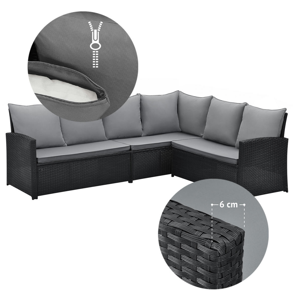 SITZGRUPPE Monroe Schwarz - Schwarz/Grau, Kunststoff - SVITA