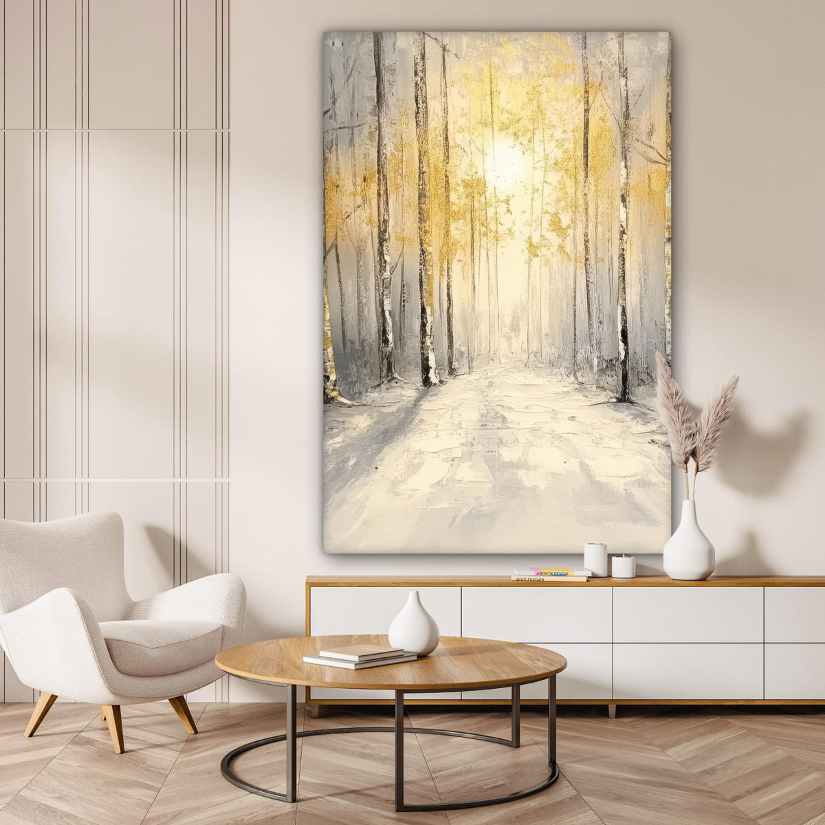 LEINWANDBILD Winter - Abstrakt - Schnee - Natur - Sonne Deko Groß 90x140 cm - Grau, Textil (90/140cm) - MuchoWow