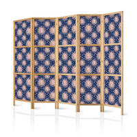 PARAVENT Japanischer 5-tlg 225x172 cm Sonnen - Blau, Holz/Textil (225/172/3cm) - Muralo