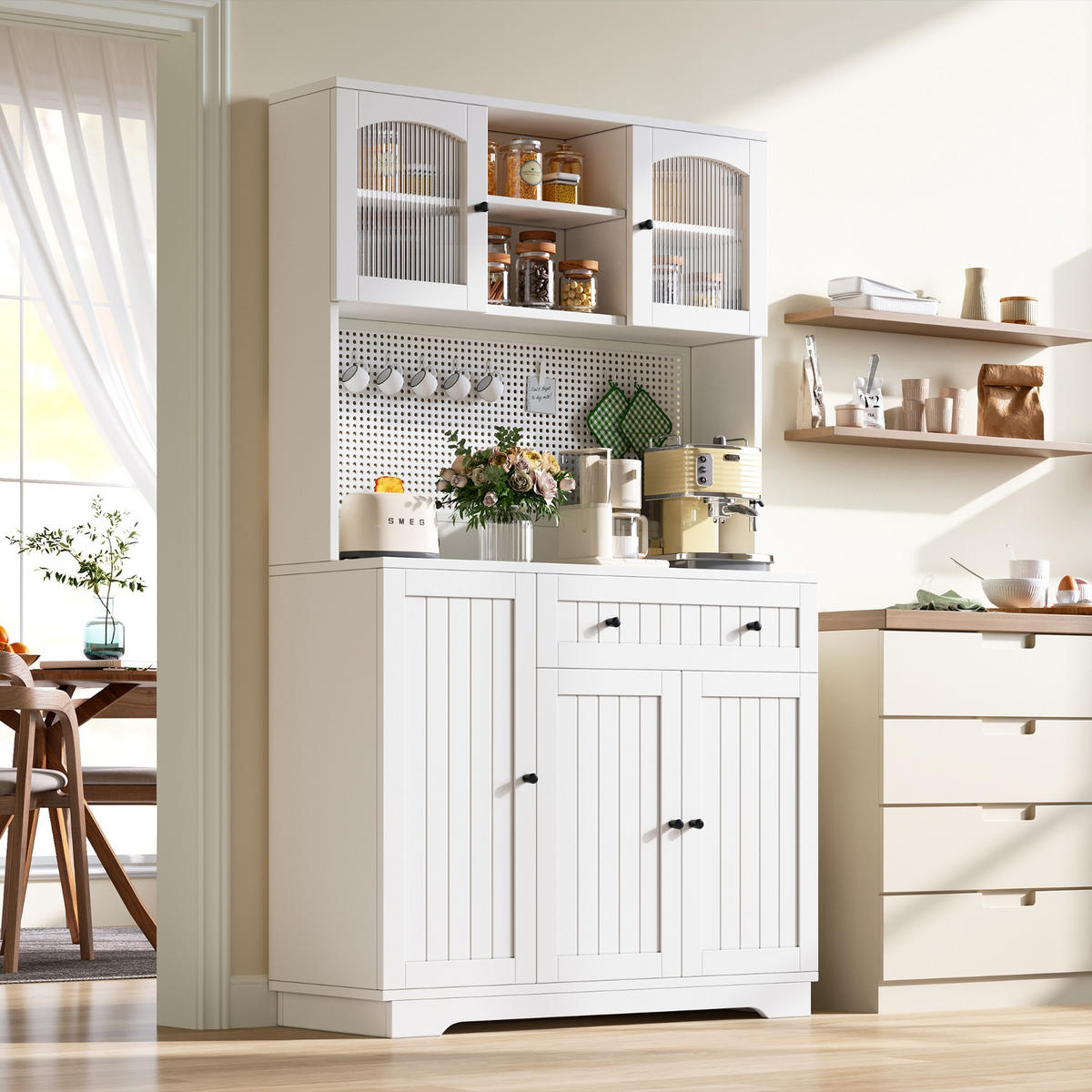 KÜCHENSCHRANK103,5/180/40 cm, Spanplatte, Weiß, VERSTELLBARE EINLEGEBÖDEN, Hochschrank mit Lochblech für Küche und Esszimmer - Weiß, Holzwerkstoff (40/180/103.5cm) - Rolipo