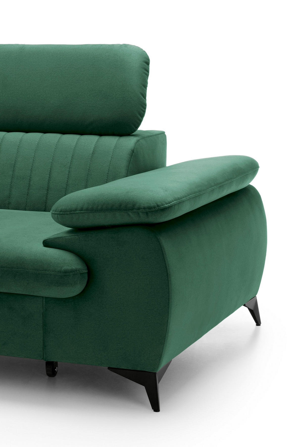 ECKSOFA FIORE Grün Velours-Stoff mit Schlaffunktion - Grün, Holz (280/193cm) - MASSENO