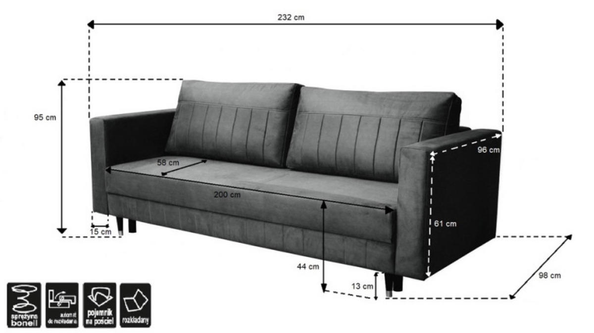 SOFA Blau ELA Mit Schlaffunktion - Blau, Textil (232/95/98cm) - Sepro Meble