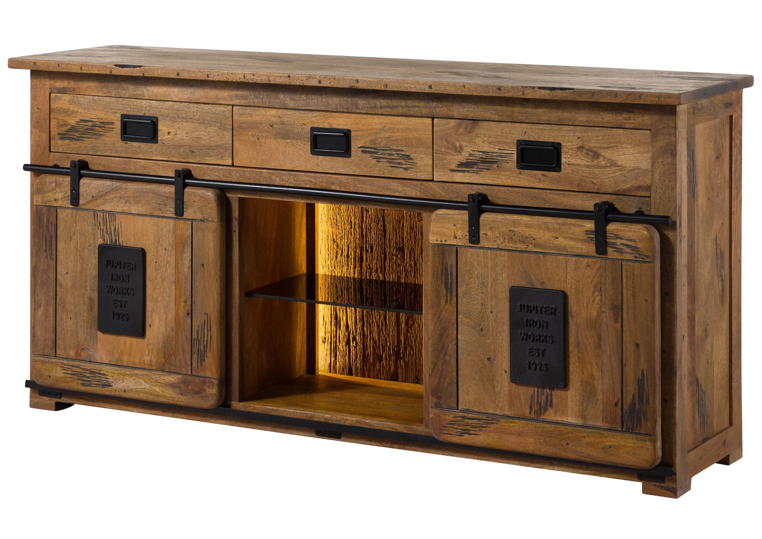 SIDEBOARD Mango / Altholz 180x45x90 natur lackiert RAILWAY LUX #102 - Braun, Holz (180/90/45cm) - Massivmoebel24