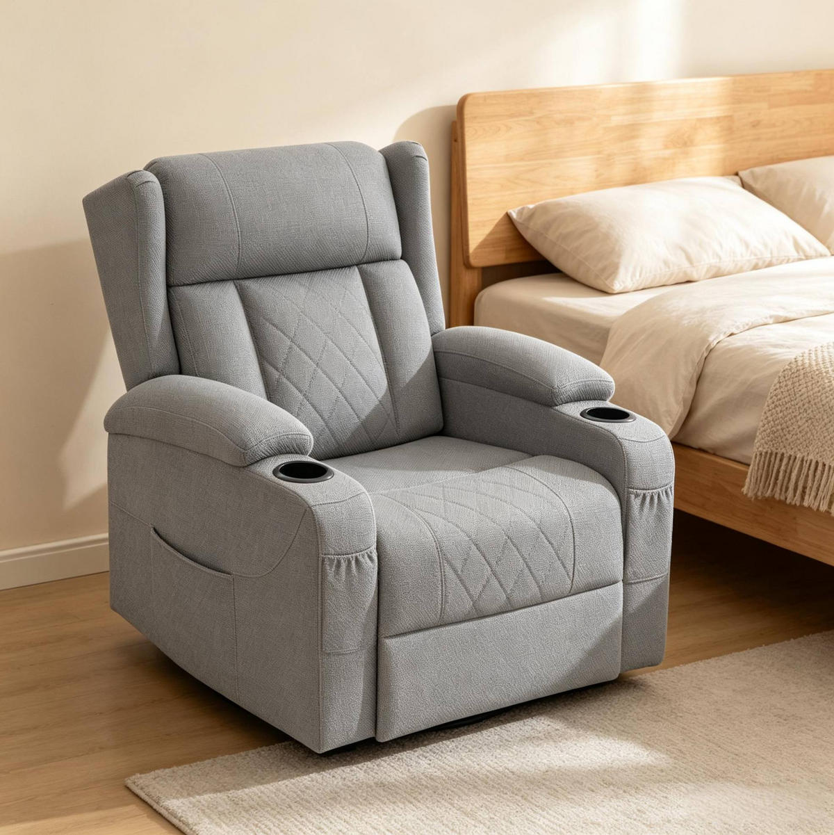 RELAXSESSEL in Grau 94,5x87x103,5 cm mit verstellbarer Rückenlehne, Fußstütze und 360°-Drehfunktion - Grau, Textil (87/103.5/94.5cm) - IVMEU