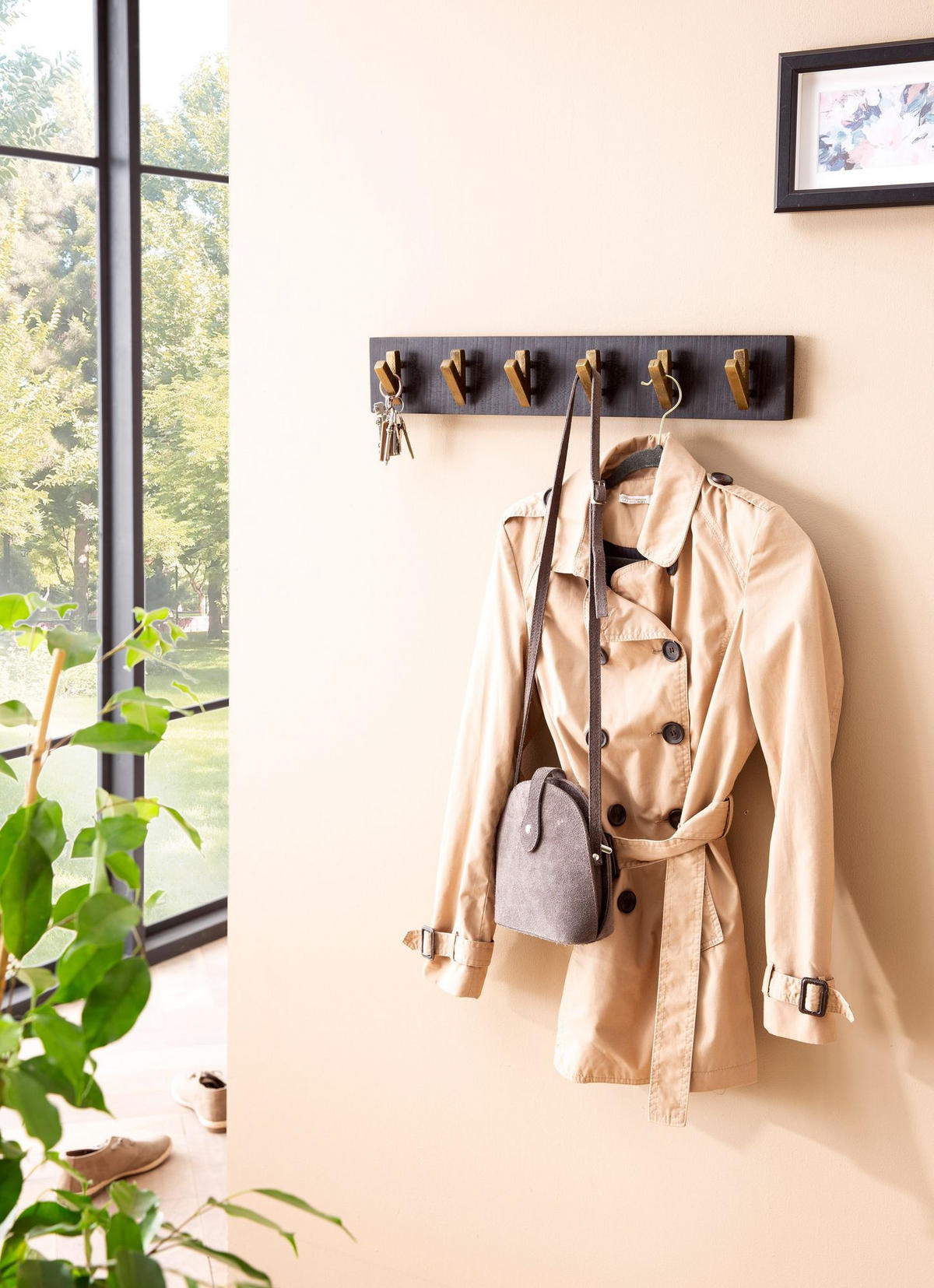 WANDGARDEROBE Mango Massivholz Metall Modern 60x10x8 cm Schwarz Gold - Schwarz, Holz (60/10/8cm) - KADIMA DESIGN