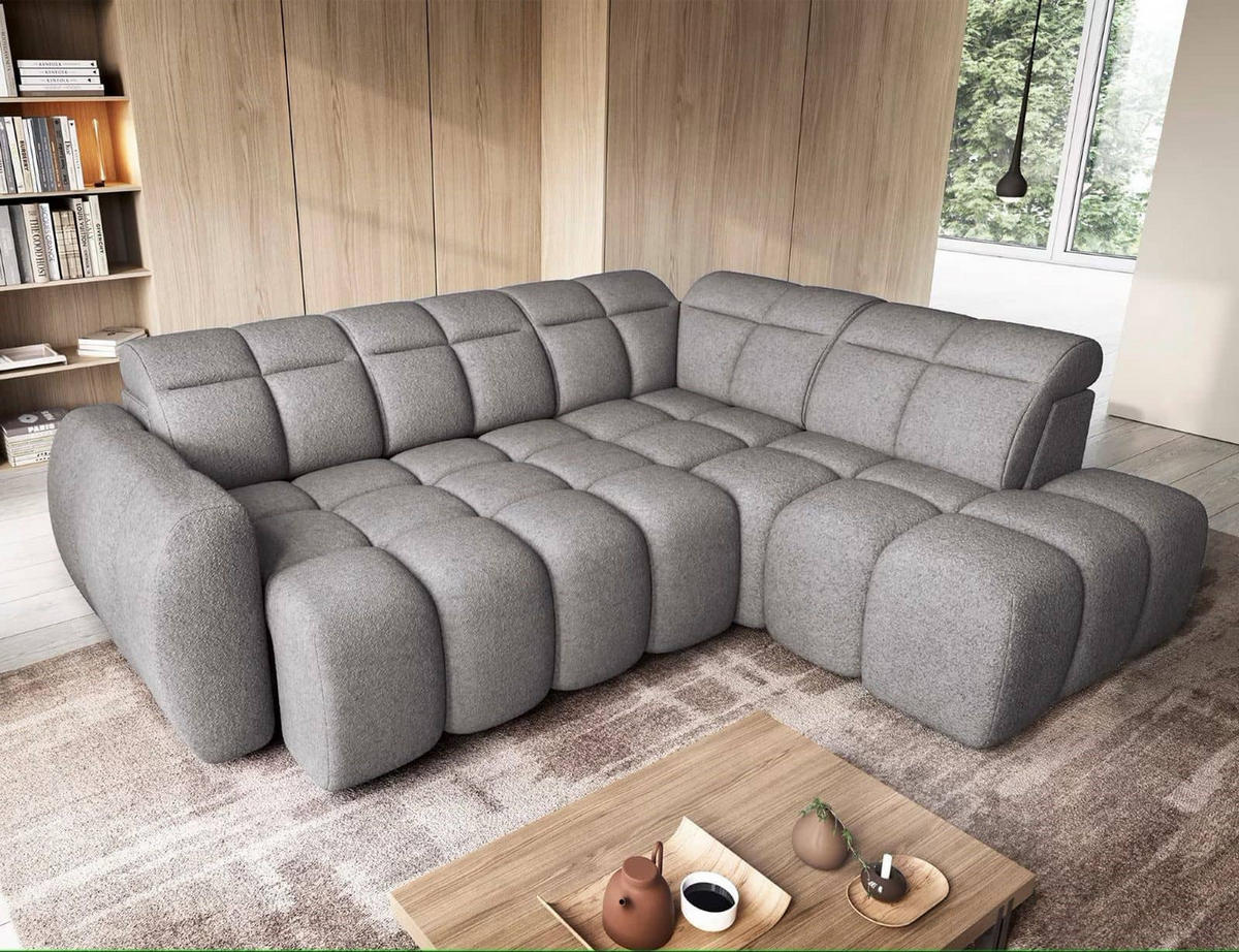 ECKSOFA mit elektrischem Sitzvorschub, Bettkasten und verstellbare Kopflehnen - Dunkelgrau, Naturmaterialien/Textil (208/258cm) - Eltap