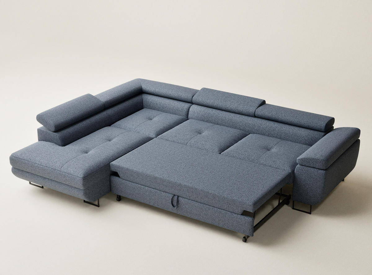 ECKSOFA MIT SCHLAFFUNKTION Concord Blau Grau Webstoff - Blaugrau/Schwarz, Holz/Holzwerkstoff (277/203cm) - Maison de Reve