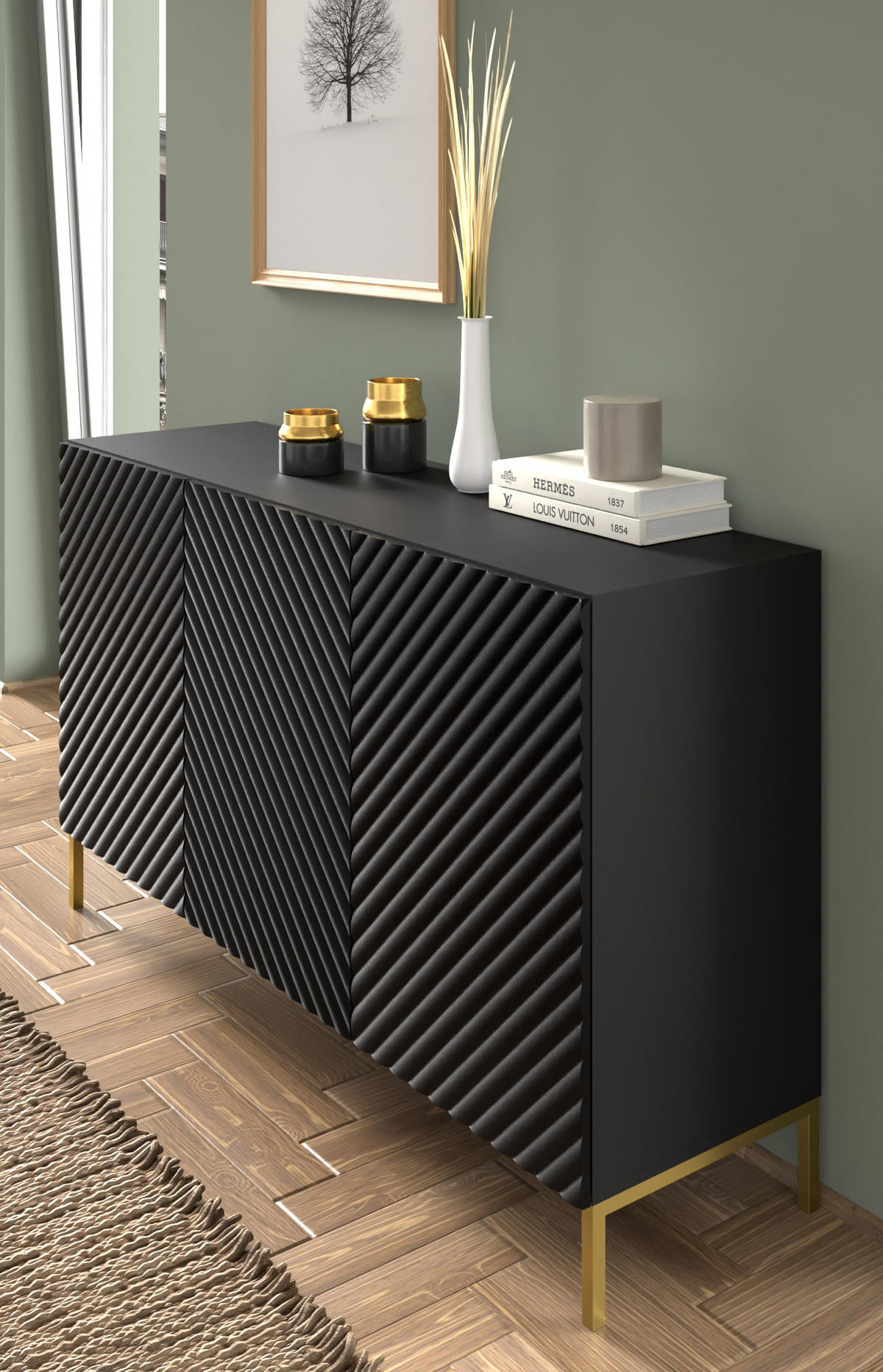 KOMMODE Schwarz, Gold 150/87/42 - Schwarz, Holzwerkstoff (150/87/42cm) - RAUMHIRSCH FURNITURE