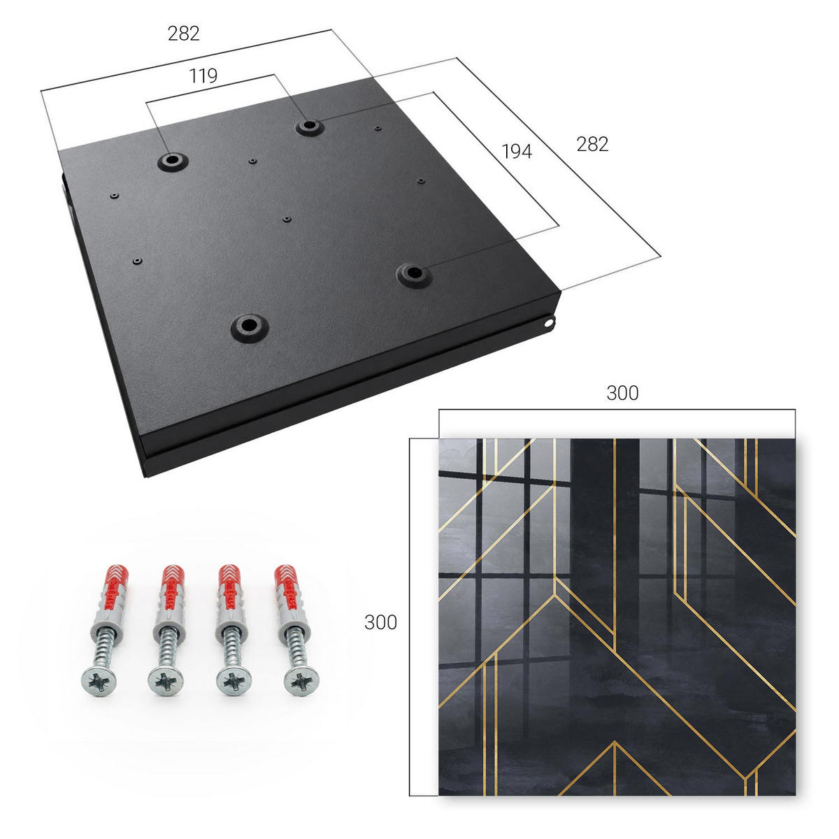 SCHLÜSSELBOX Schwarz 30x30 cm- Türöffnung nach rechts - Geometrische Struktur - Schwarz, Metall (30/30/5cm) - TULUP