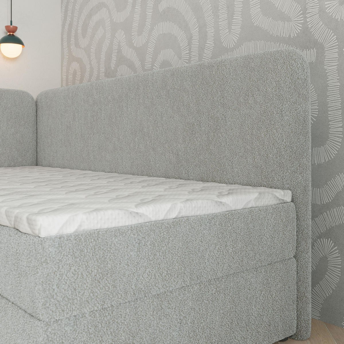 BOXBETT GINA 100x200 cm mit Matratze und Topper, H2+H3 - Hellgrau - Hellgrau, Holz (100/200cm) - MASSENO