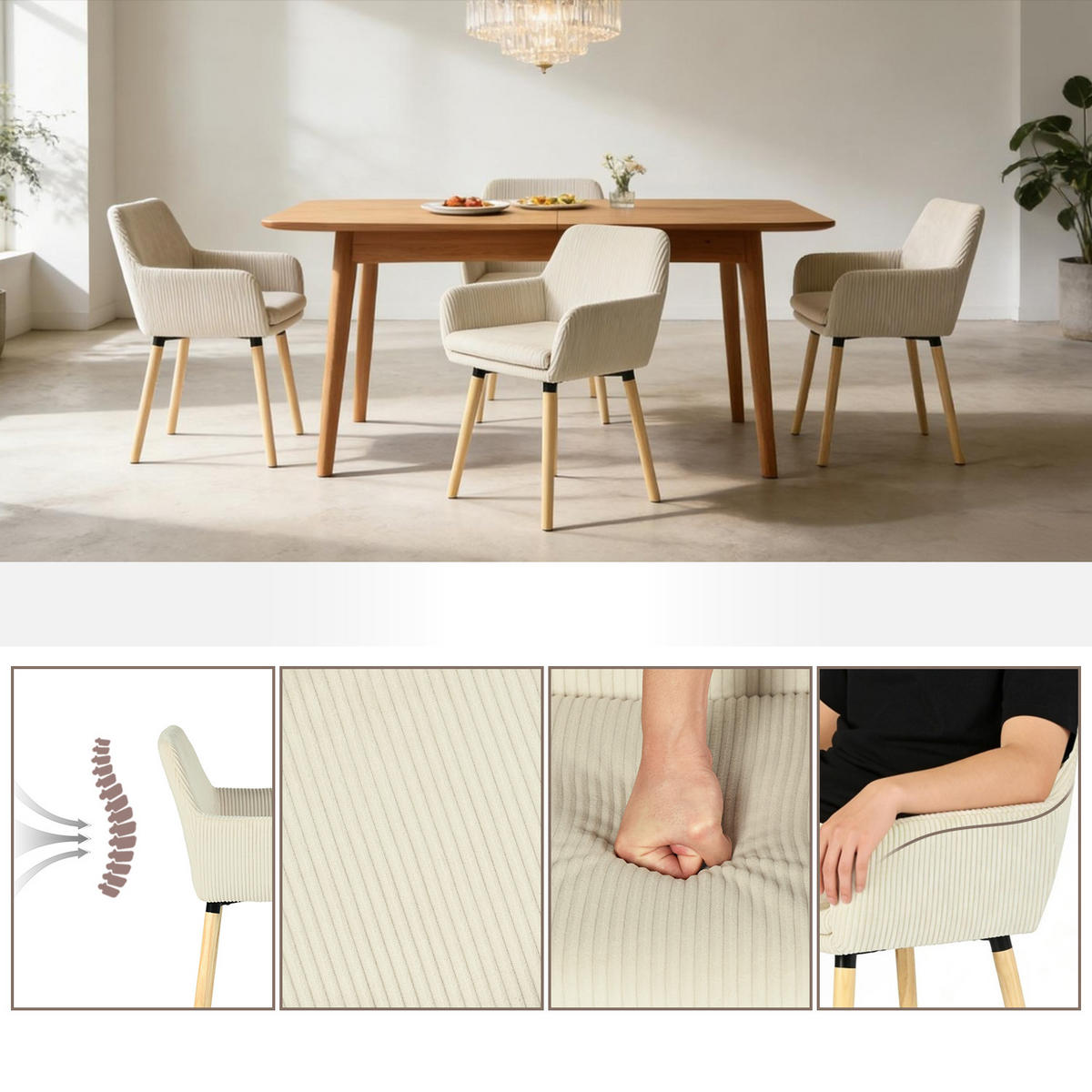 ESSZIMMERSTUHL 2er Set in Beige mit Cord-Optik - Beige, Textil (54/77/53cm) - Meubles Cosy
