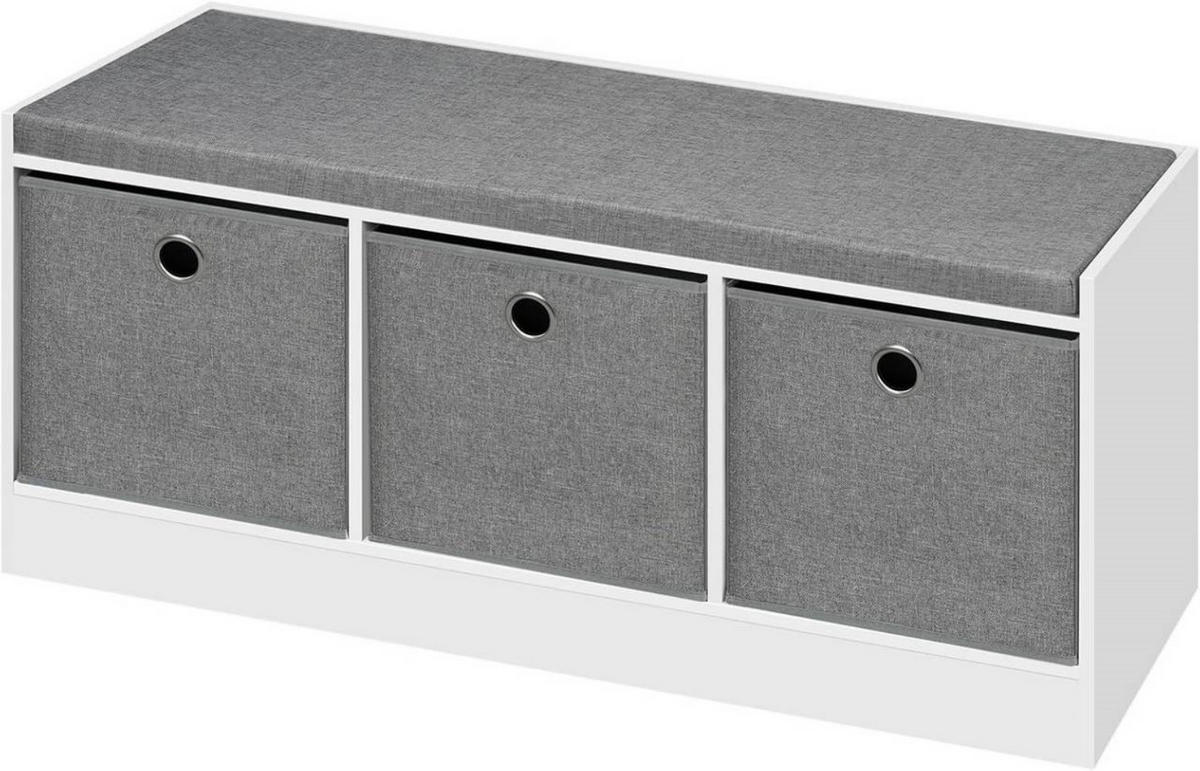 SITZBANK mit 3 Stoffschubladen, Weiß Grau - Weiß/Grau, Holzwerkstoff/Kunststoff (102/45.5/32cm) - Woltu