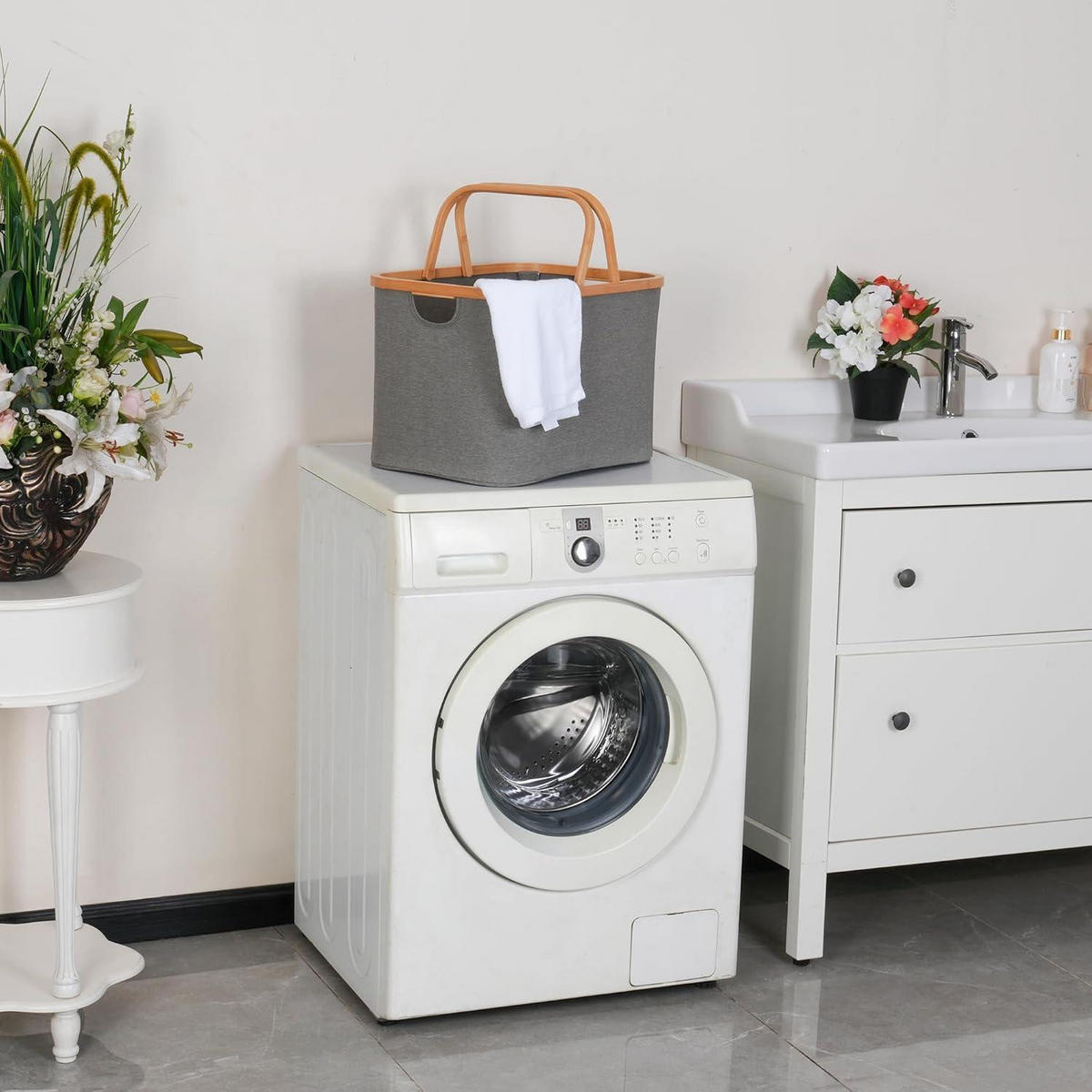 WÄSCHEKORB Bambus Stoff Grau 43 Liter - Grau, Naturmaterialien (30/44/33cm)
