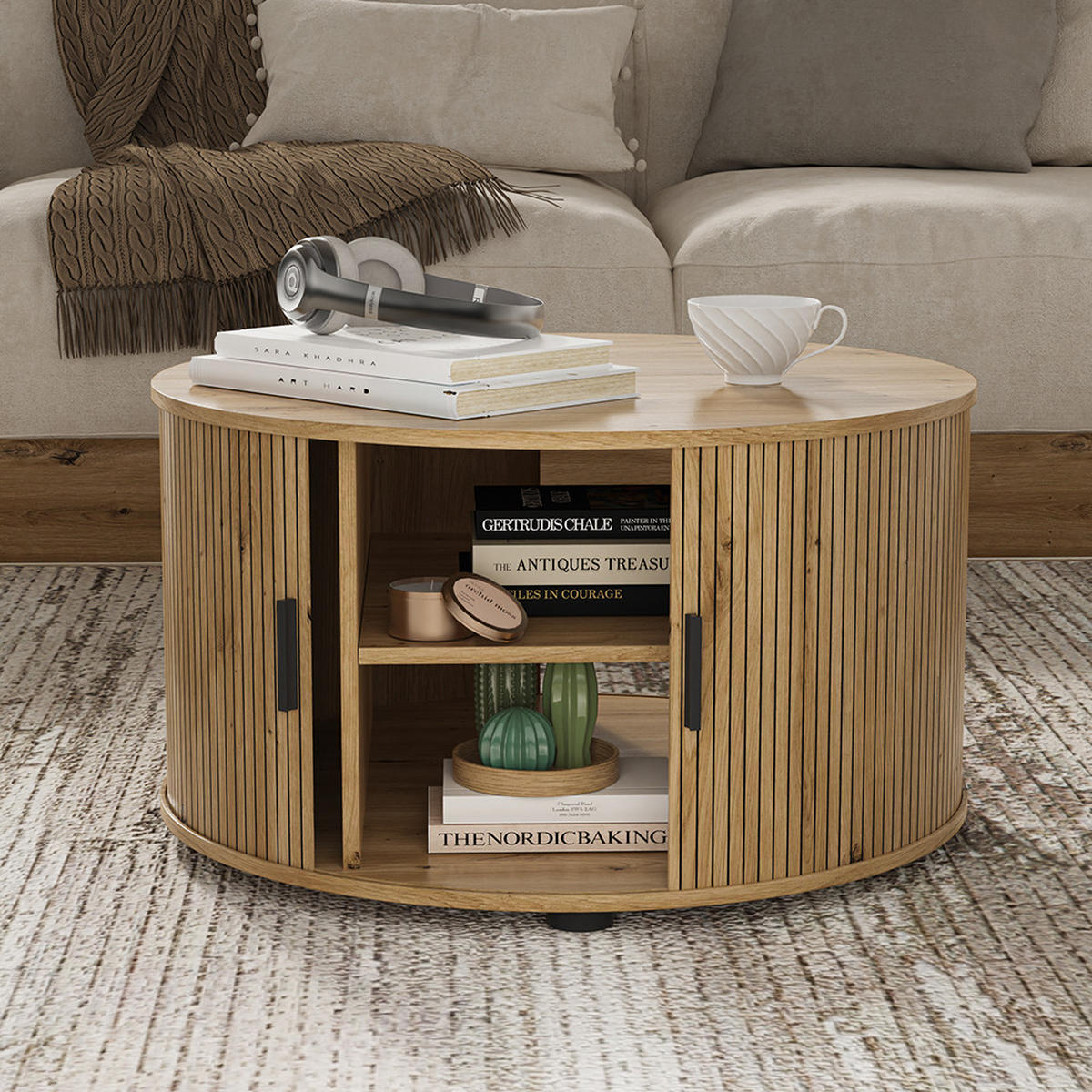 MASUTA DE CAFEA Selva stejar 80 x 80 cm cu usa culisanta - culoare lemn stejar, compozit lemnos (80/80/45cm) - Vicco