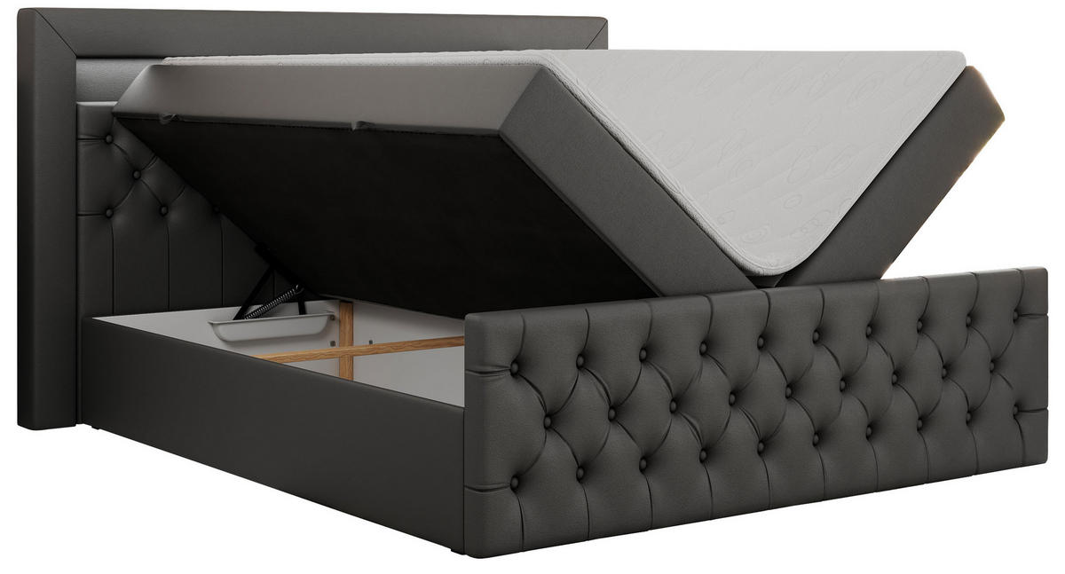 BOXBETT GOLD-9 LED 120/200 Dunkelgrau Kunstleder - H3 - Dunkelgrau, Holz/Textil (120/200cm) - MKS