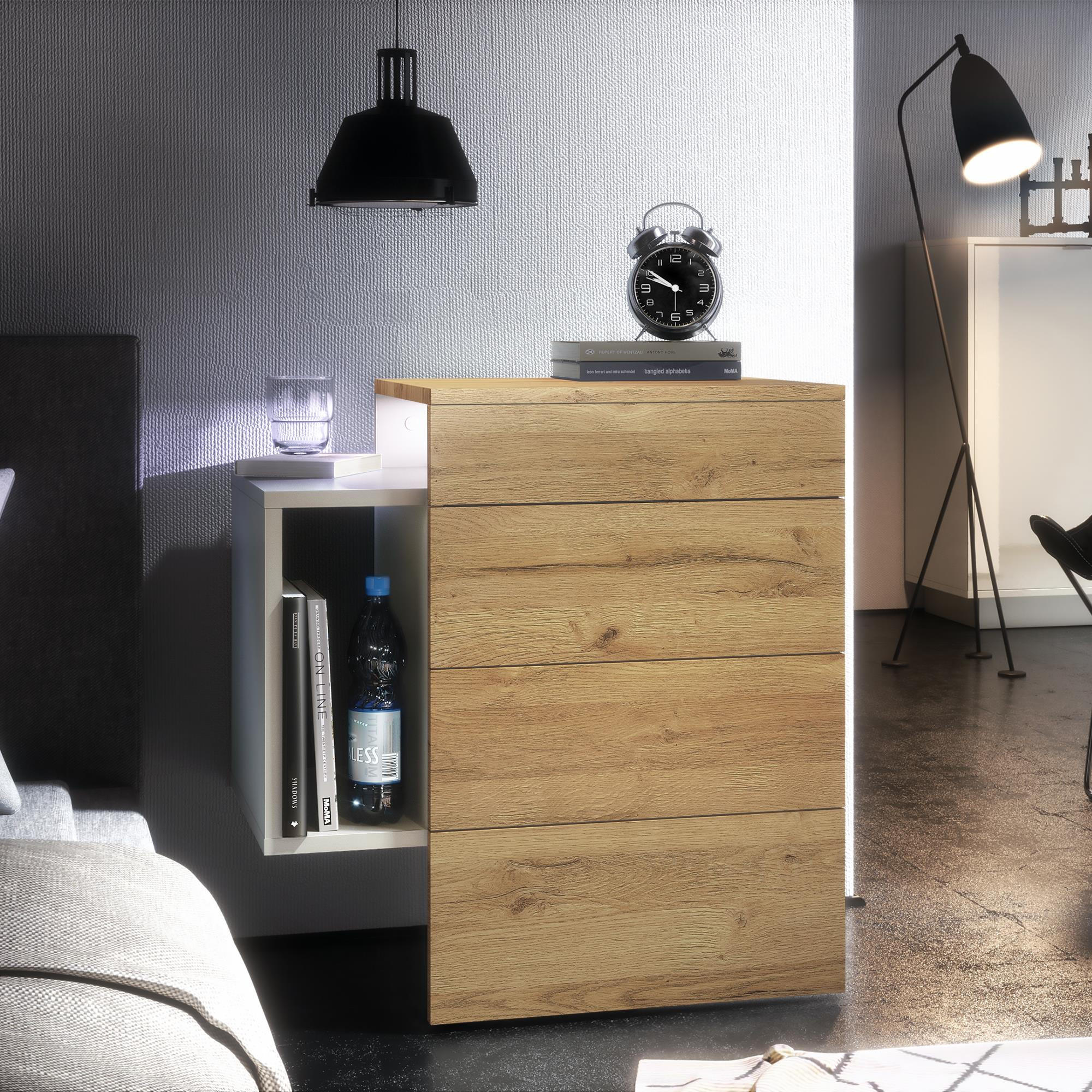 NACHTTISCH Queens Front in Eiche Natur - Eichefarben, Holzwerkstoff (60/63/36cm) - Vladon