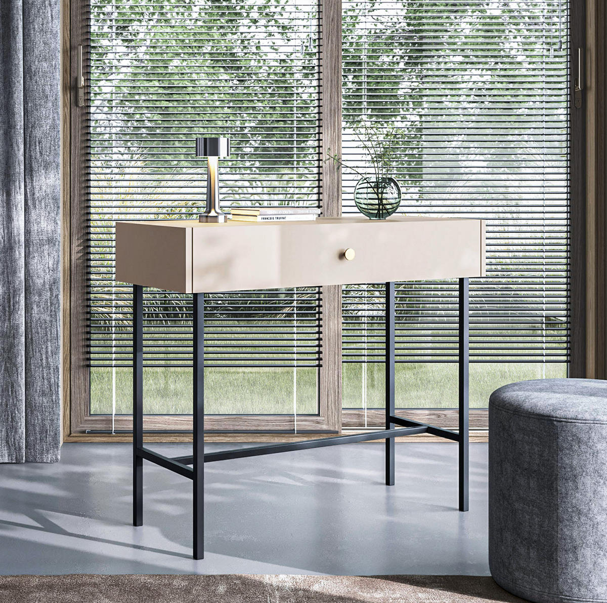 KONSOLENTISCH Dinley 1S Beige 93,2/79/39 cm – mit schwarzen Beinen im minimalistischen Design - Beige/Schwarz, Holzwerkstoff/Metall (39/93.2/79cm) - AX Living