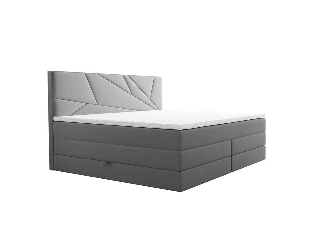 BOXSPRINGBETT VERDE LUX 180x200 cm, Bonell und Taschenmatratze, Topper 5 cm und Stauraum, Samtstoff, Grau - Grau, Holz/Kunststoff (180/200cm) - Trada