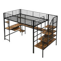 HOCHBETT 120/200 cm DE-02302, in Schwarz, mit Ladeanschluss, Ecktreppe und Schreibtisch - Schwarz, Metall (120/200cm) - ComfortXL