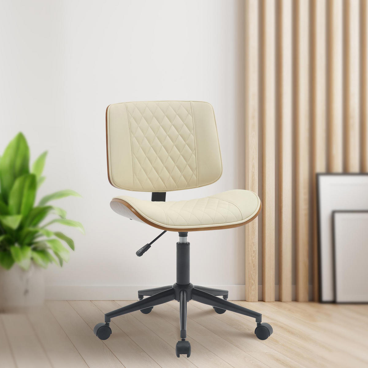 BÜROSTUHL Omnix Kunstleder walnuss/creme - Creme/Schwarz, Metall (50/94/54cm) - TPFLiving