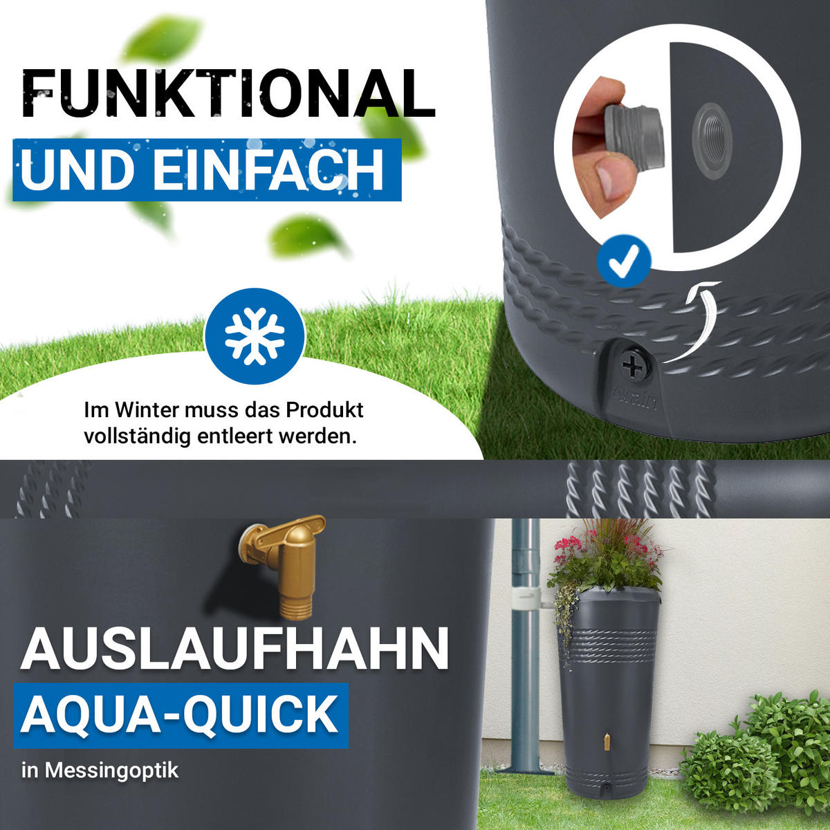 2IN1 Regentonne 230 L, graphite grey inkl. Pflanzschale - Grau, Kunststoff (59/114/60cm) - 4rain