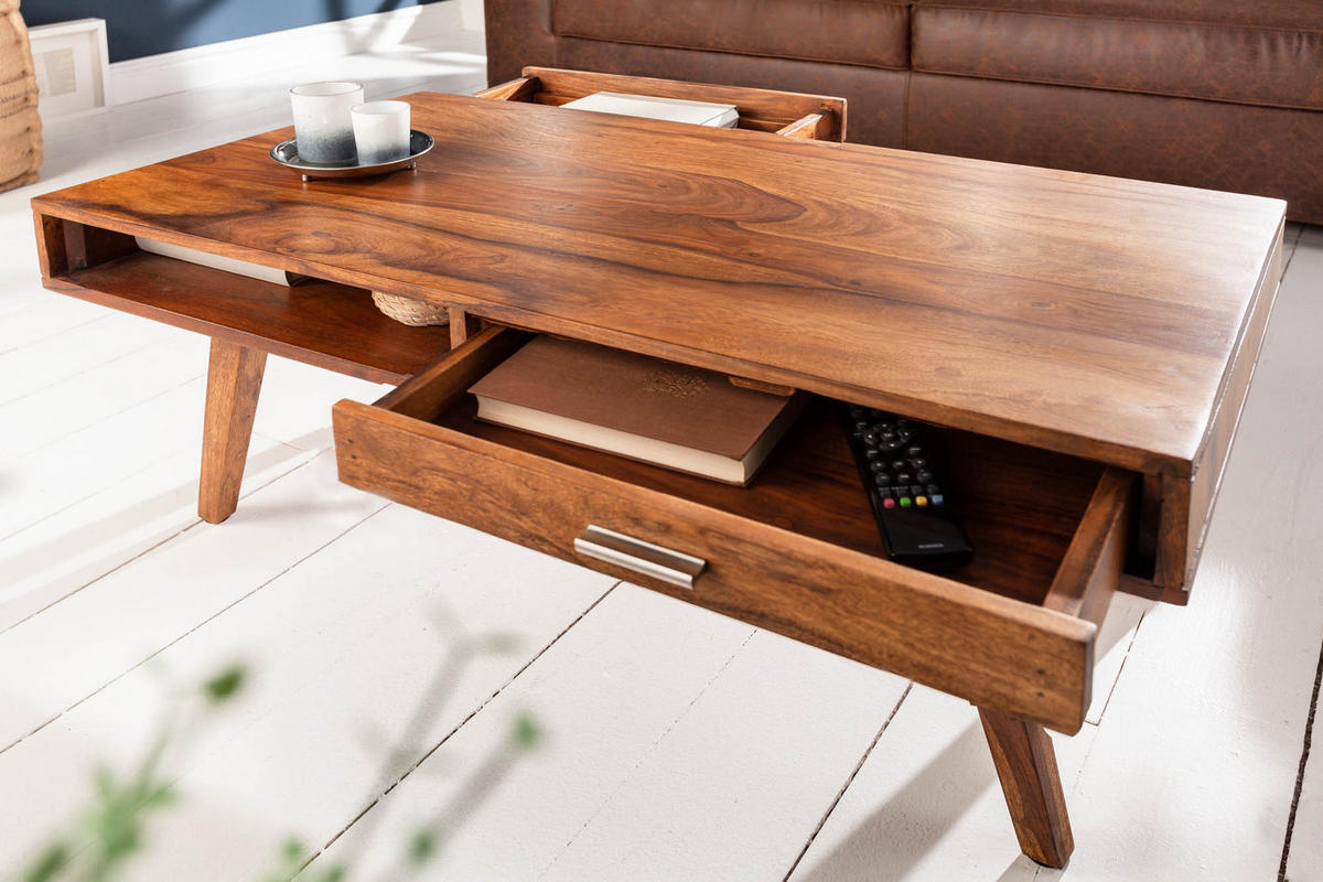 COUCHTISCH RETRO Sheesham rechteckig Natur 100cm - Braun, Holz (55/100/40cm) - riess-ambiente