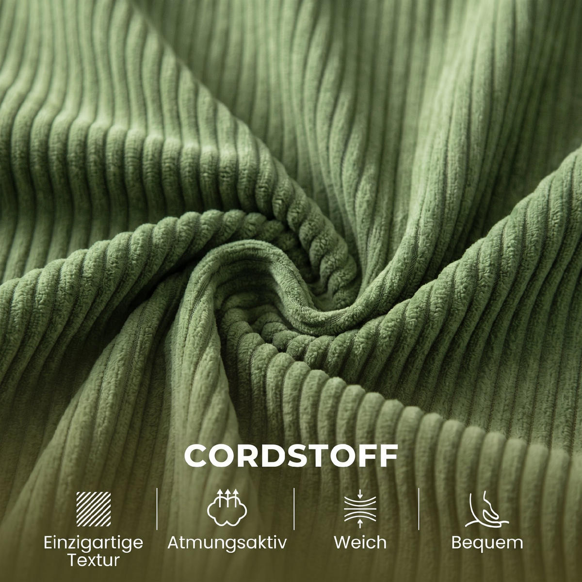 2-SITZER-SOFA Cord Grün - Naturfarben/Grün, Holz/Textil (74/84/134cm) - HOMCOM