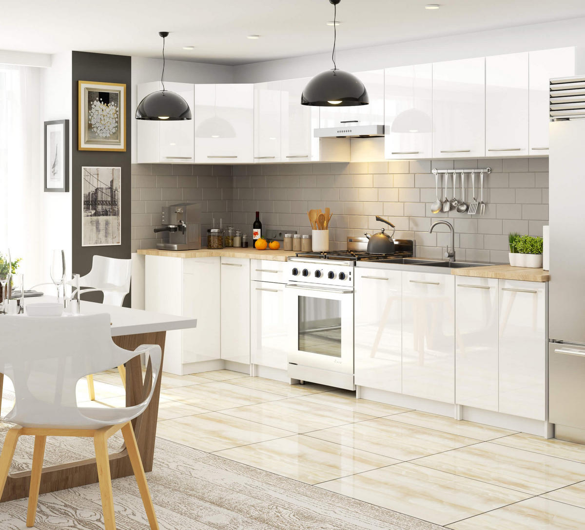 UNTERSCHRANK Weiß, Weiß Glanz 85/90/46 - Weiß Hochglanz/Weiß, Holzwerkstoff (90/85/46cm) - RAUMHIRSCH FURNITURE