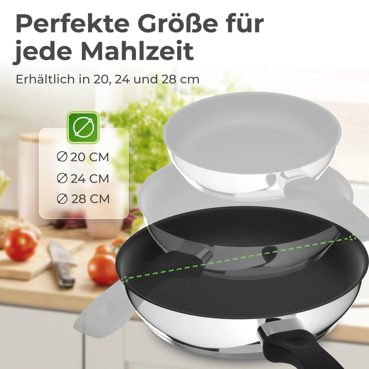 PFANNE Bratpfanne 24 cm Edelstahl Induktion - Edelstahlfarben, Metall (24cm) - KLAMER