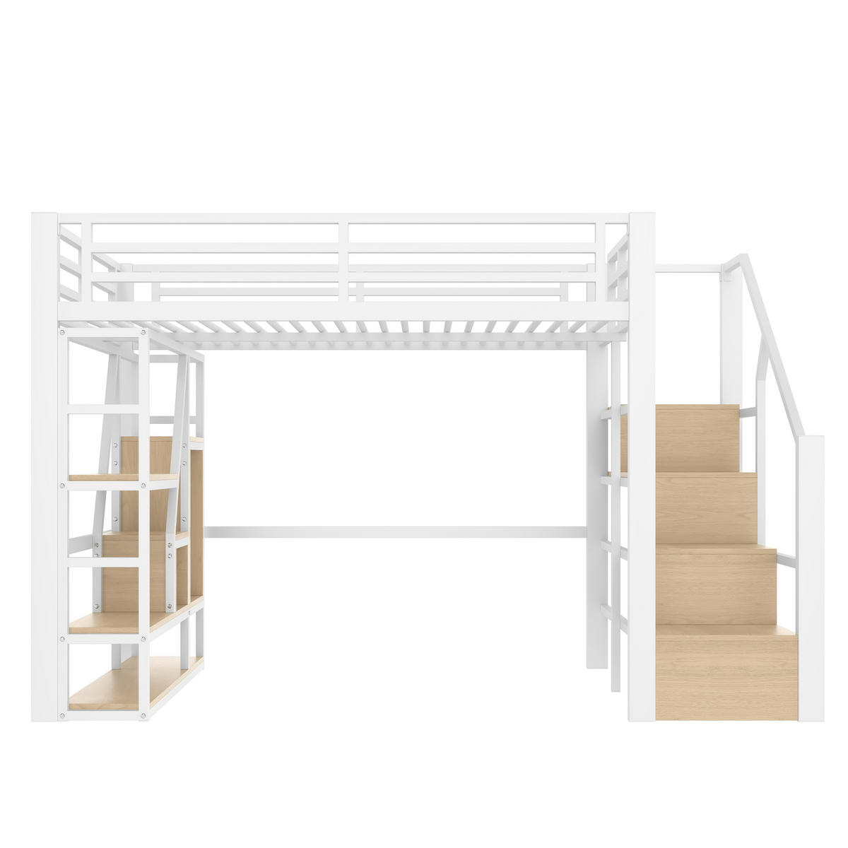 HOCHBETT aus Metall und MDF 140x200 cm in Weiß mit LED & Stauraum - Weiß, Metall (140/200cm) - Modfu