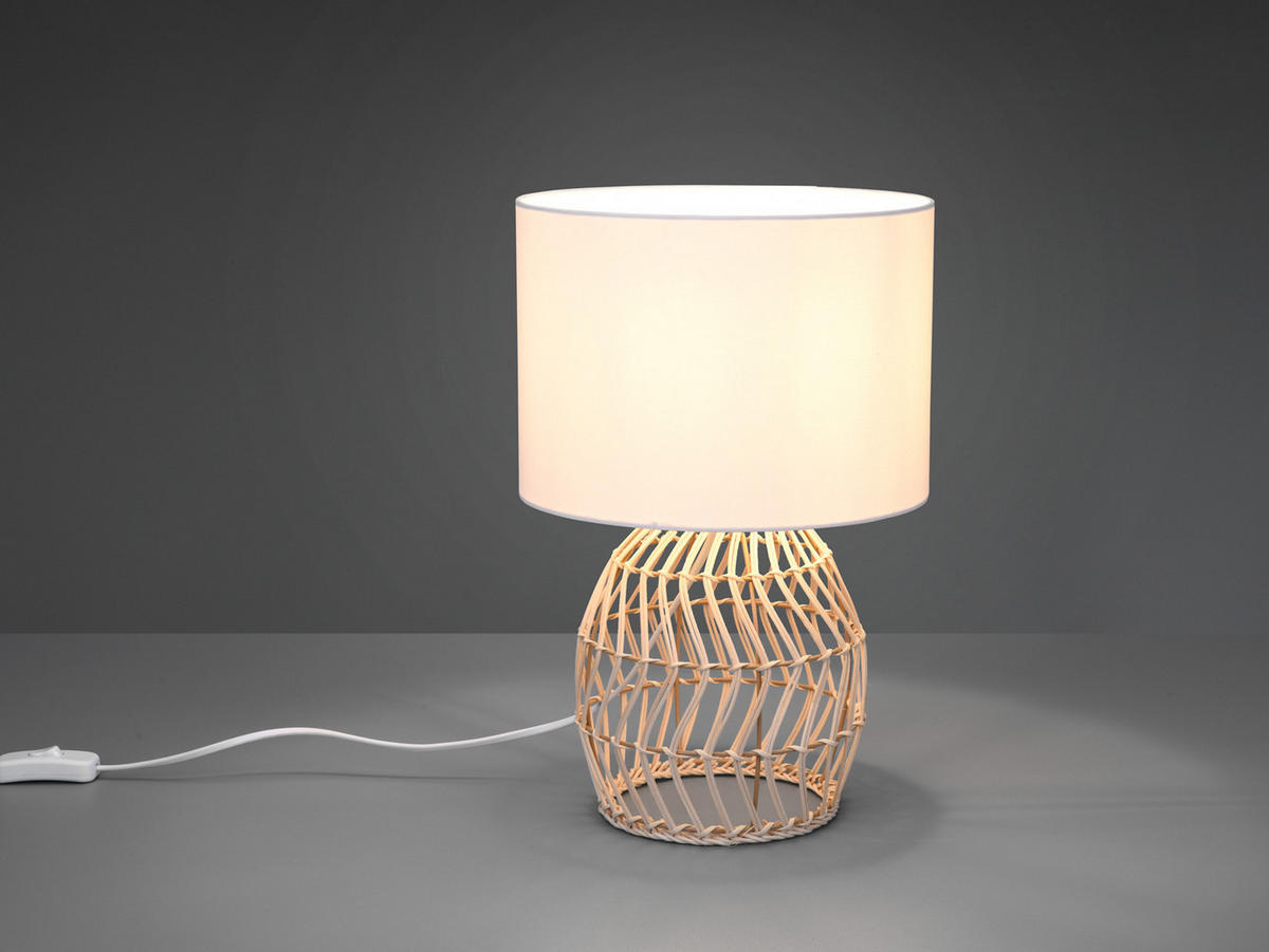 TISCHLEUCHTE Korbgeflecht aus Rattan, Höhe 38cm - Naturfarben/Weiß, Naturmaterialien/Textil (18/18/38cm) - meineWunschleuchte