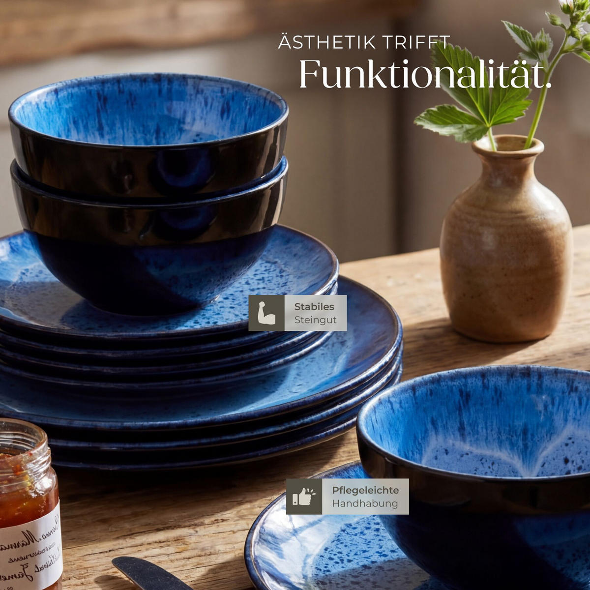 TAFELSERVICE Mare, ineinander stapelbar, blau - Blau, Keramik (26.5/2.5/26.5cm) - tectake