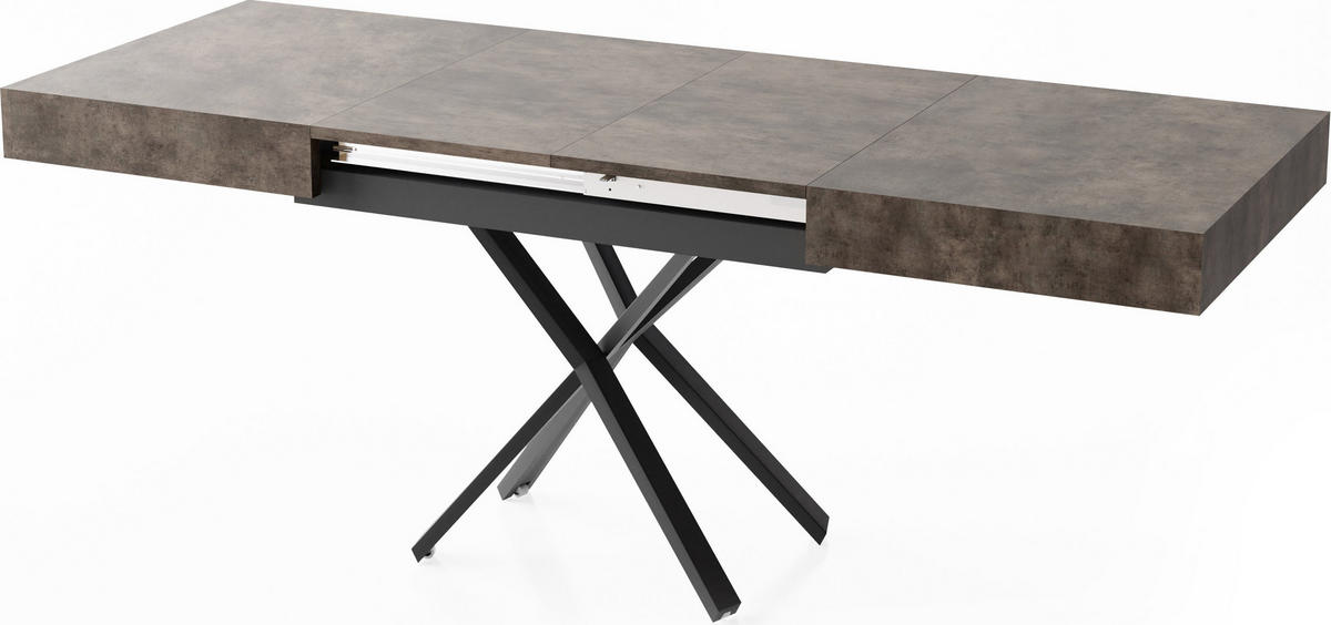 COUCHTISCH Cavetta X höhenverstellbar ausziehbar, Dunkelgrauer Chicago Beton 120-200/80/27-76 cm - Dunkelgrau/Schwarz, Holzwerkstoff/Metall (80/200/76cm) - WFL GROUP