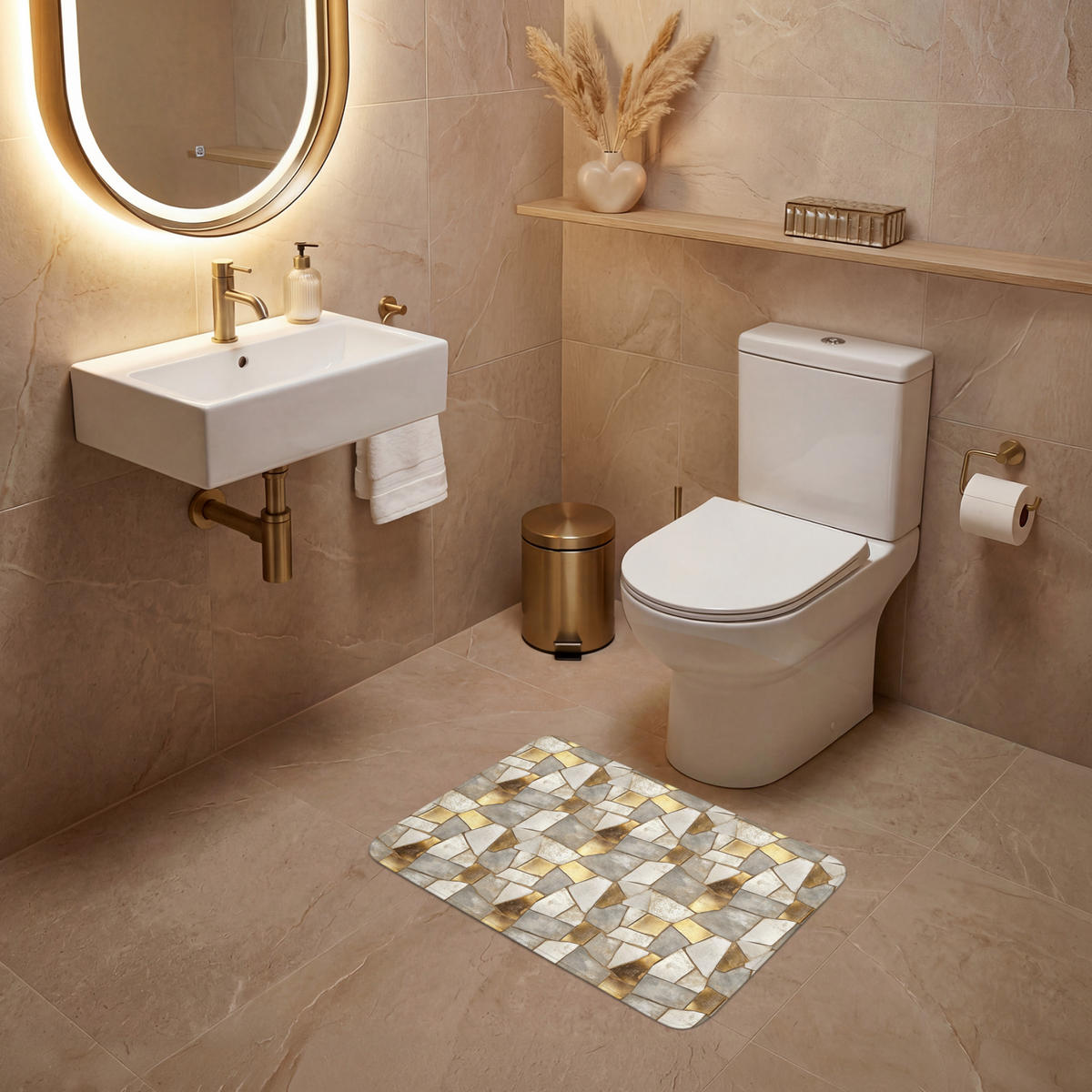 WC PŘEDLOŽKA Mozaika - Mramor - Zlato 60x40 cm - šampaňská, textil/plast (60/1cm) - OnlyWow