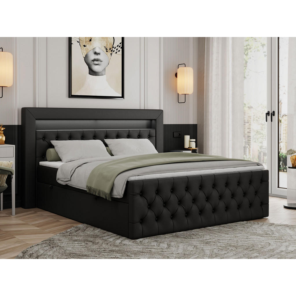 Thumbnail - MKS Boxbett, Schwarz, Textil, 2-Sitzer, H3, Rechteckig, 140x200 cm, Schlafzimmer, Betten, Boxspringbetten