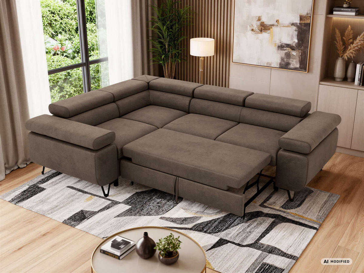 ECKSOFA FALCO L - Braun Velvet - Links Seite - Dunkelbraun/Schwarz, Textil/Metall (197/268cm) - MKS