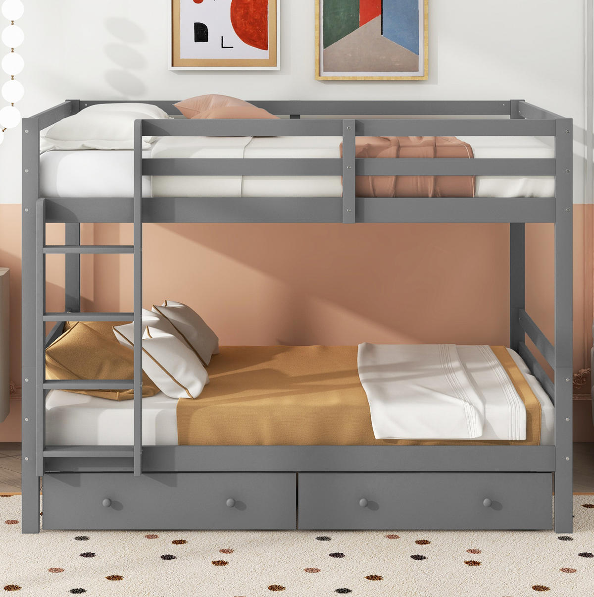 ETAGENBETT 140/200 cm aus Kiefer und MDF mit Stauraum und hohen Geländern Grau - Grau, Holz (140/200cm) - Modenvie