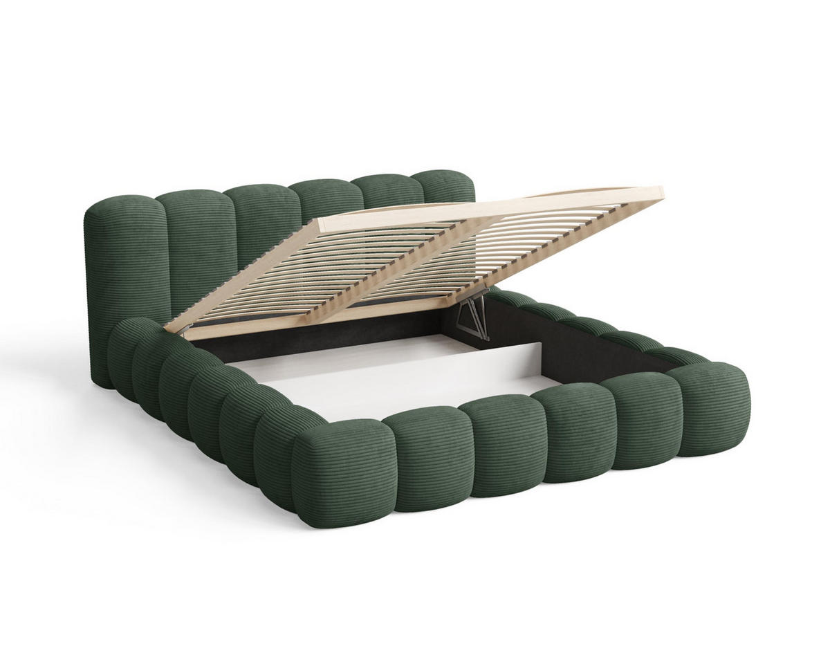 POLSTERBETT 200x200 mit Bettkasten, Lattenrost und Kopfteil, Poso Cord-Stoffbezug Grün - Grün, Holz (200/200cm) - Chilly