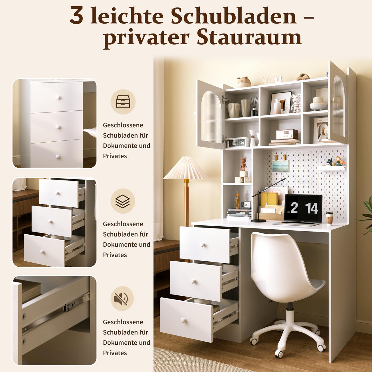 SCHREIBTISCH mit integriertem Schrank und Pinnwand 100x55x180 cm - Weiß, Holzwerkstoff (55/100/180cm) - Gisaae