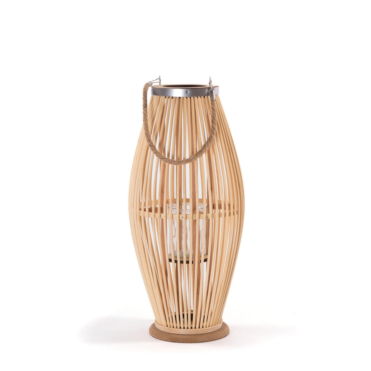 LATERNE Zya 70 Bambus, mit Henkel und Glaseinsatz naturfarben - Naturfarben, Holz (30/70/30cm) - CREEDWOOD
