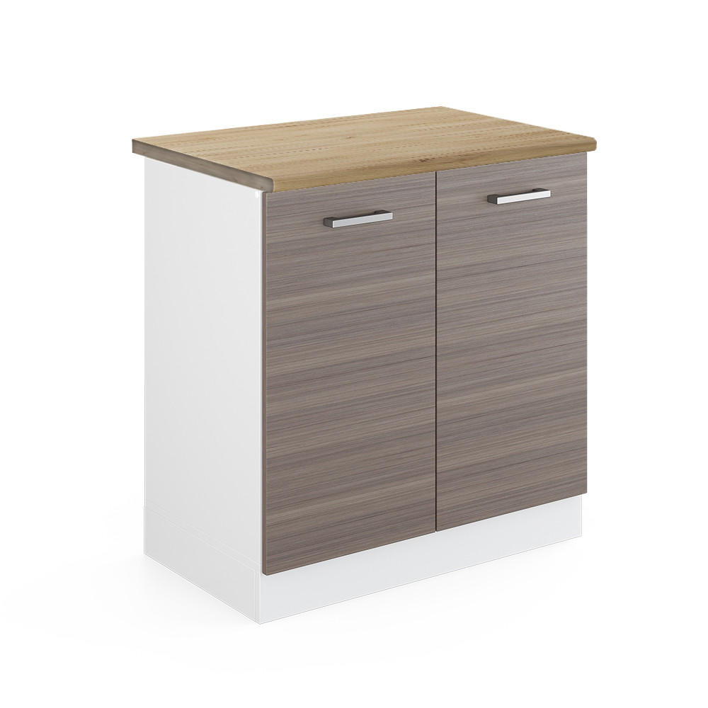 SPÜLENUNTERSCHRANK R-Line Grau 80 cm, AP Eiche - Weiß/Braun, Holzwerkstoff (80/81.6/60cm) - Vicco