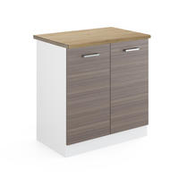 SPÜLENUNTERSCHRANK R-Line Grau 80 cm, AP Eiche - Weiß/Braun, Holzwerkstoff (80/81.6/60cm) - Vicco