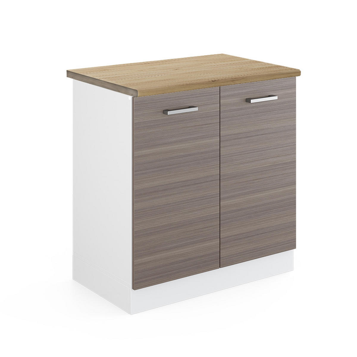 SPÜLENUNTERSCHRANK R-Line Grau 80 cm, AP Eiche - Weiß/Braun, Holzwerkstoff (80/81.6/60cm) - Vicco