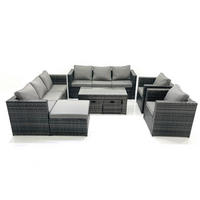 GARTENMÖBEL COUCHTISCH SET mit Sofa Polyrattan Outdoor 11-Sitzer - Dunkelgrau/Grau, Glas/Kunststoff - Fimous